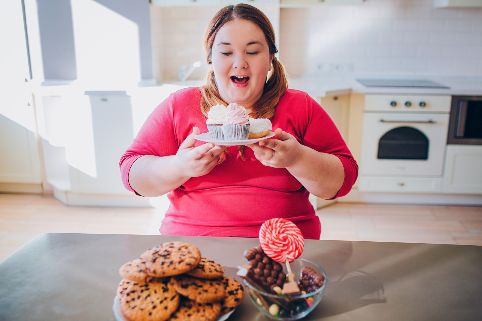 Fat Woman Eating Sweets