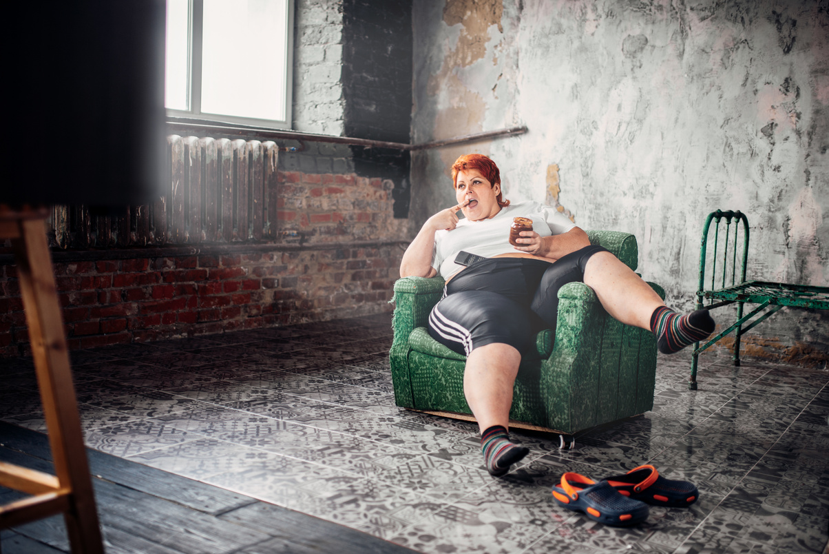 Fat Woman Eats Sweets, Overweight, Obesity